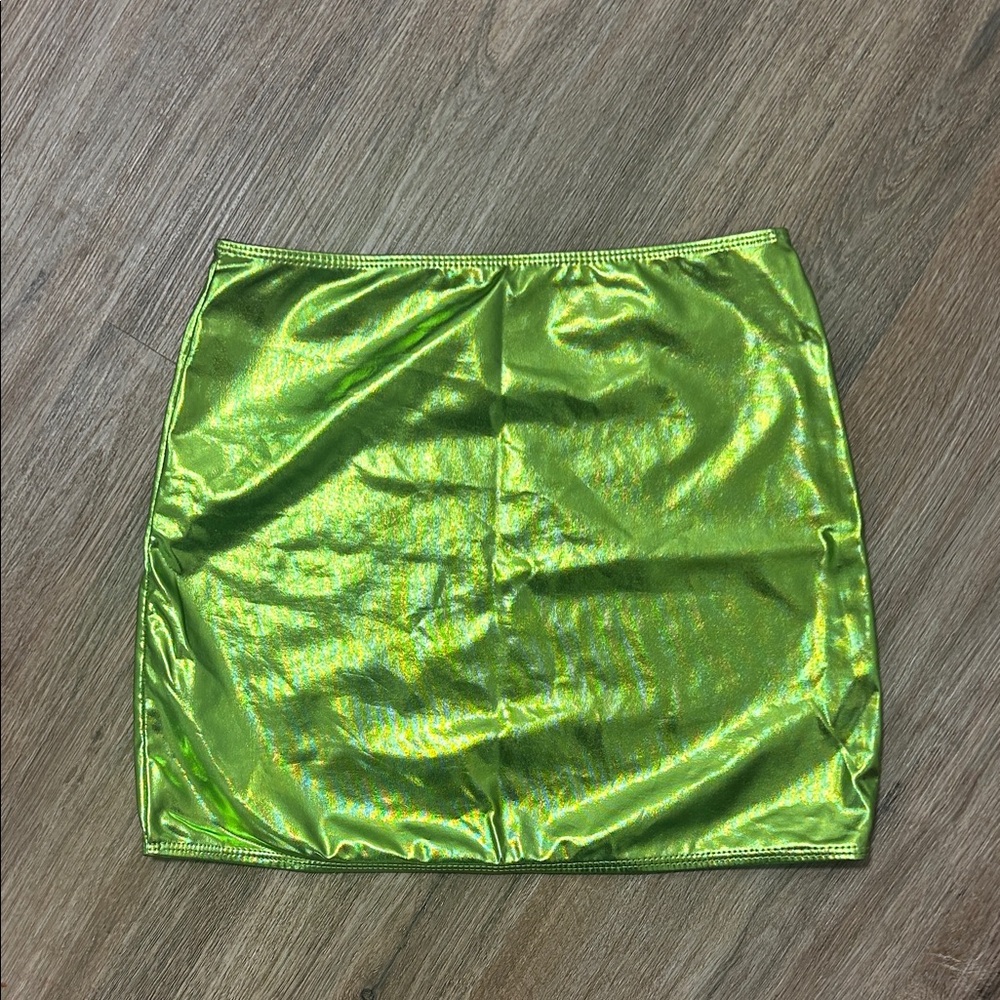 Shimmer Green Metallic Mini Skirt